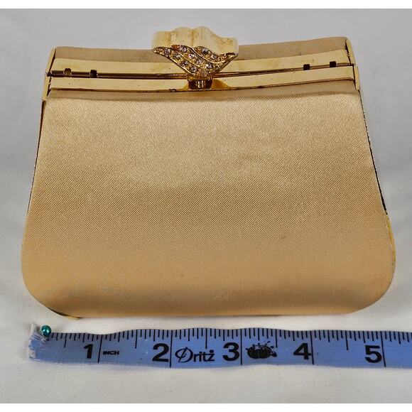 JESSICA MCCLINTOCK VINTAGE BLACK SATIN EVENING BAG 4"H x 5"L x 3"W 22" CHAIN - Picture 12 of 15